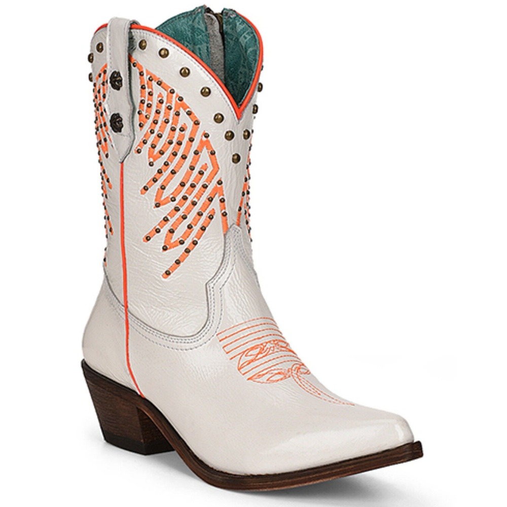 NEW Corral Fluorescent Studded White Pink Western Cowgirl Boots Round Toe Size 8